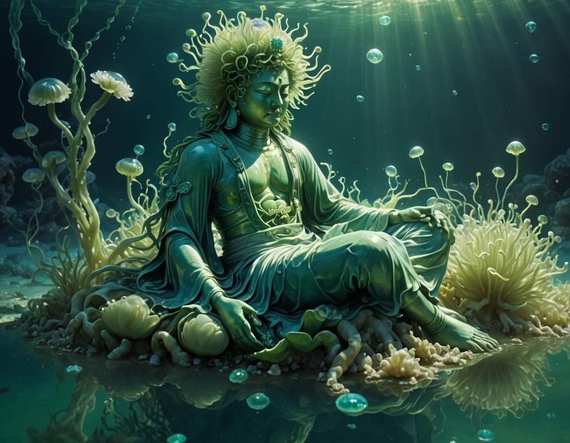 Underwater Meditating Maitreya in Surreal Style
