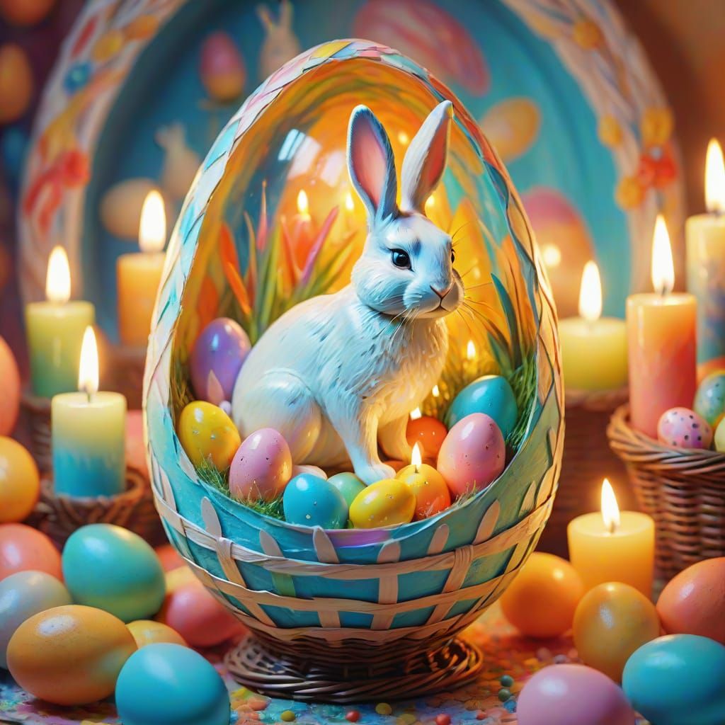 Whimsical Easter Bunny in Vibrant Oil Painting