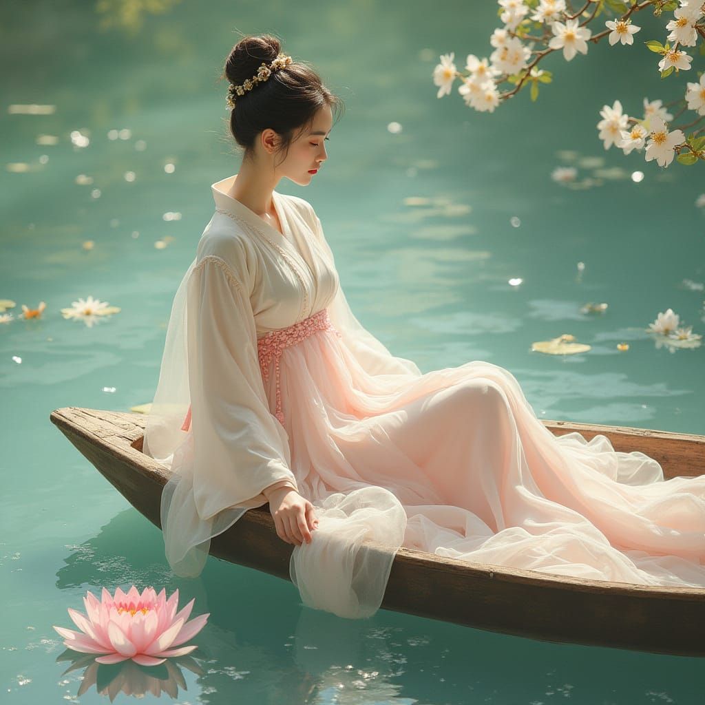 Ethereal Hanfu Goddess on Serene Lake