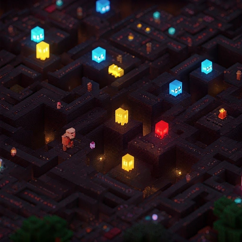 Minecraft Maze with Pacman and Ghosts