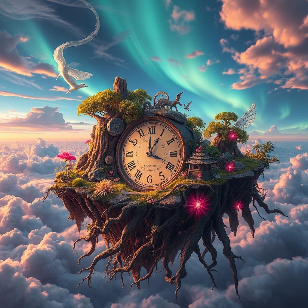 Surreal Floating Islands Dreamscape with Melting Clocks