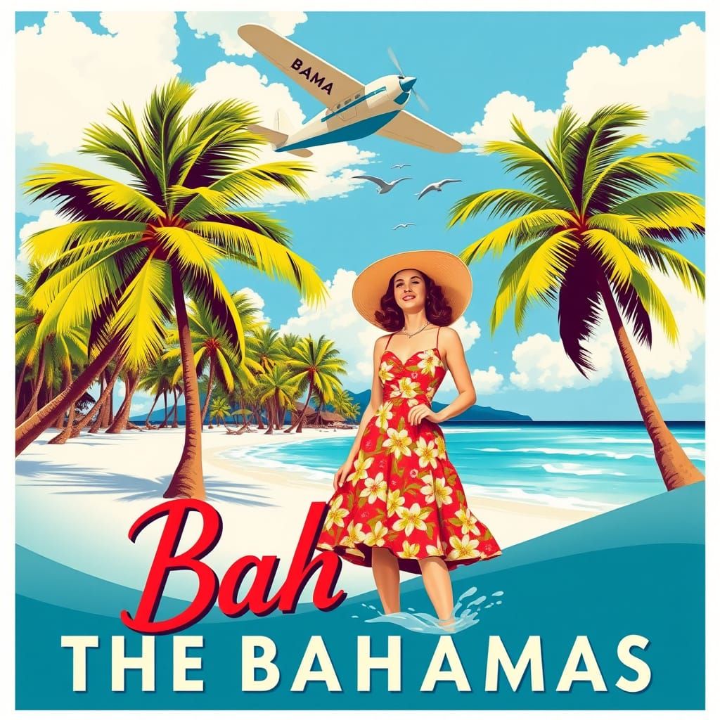 Vintage Travel Poster: The Bahamas in Art Deco Style
