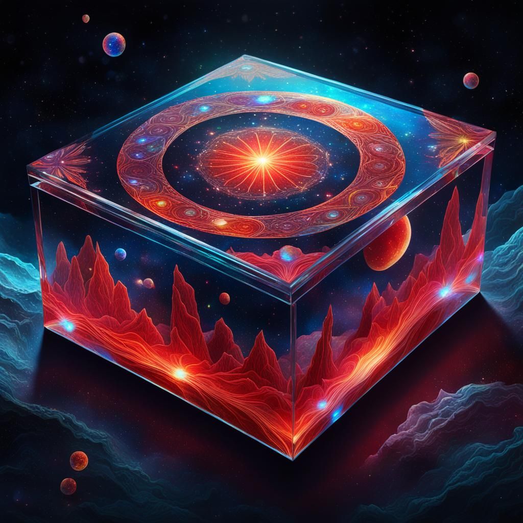 Red Candy on Glass Box in Cosmic Illustration