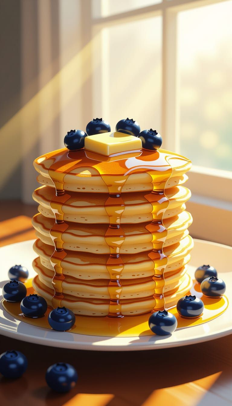 Hyper-Realistic Pancakes with Butter and Syrup