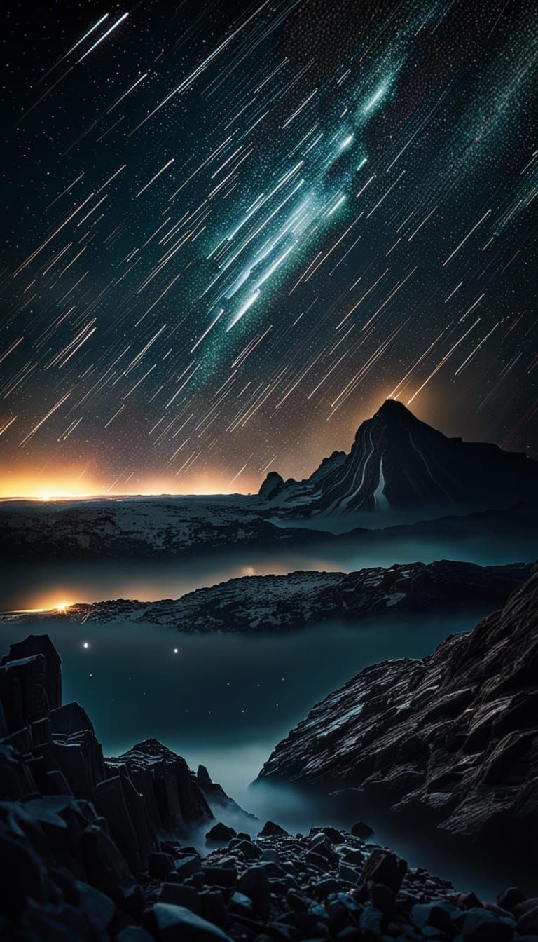 Gorgeous Hyperrealistic Meteor Shower in Digital Matte Paint...