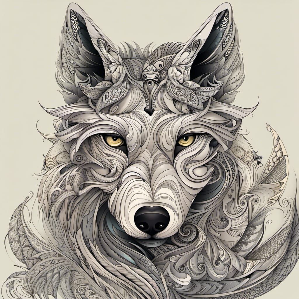 Wolf Dog in Storm with Asian Woman