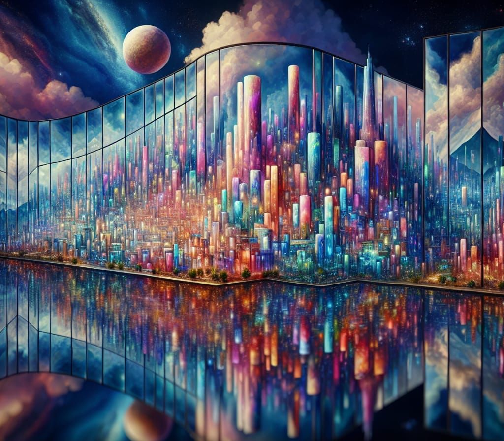 City in Galaxy Glass with Atmospheric Perspective