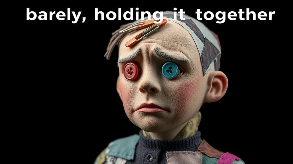 Sad Patchwork Figure Held Together