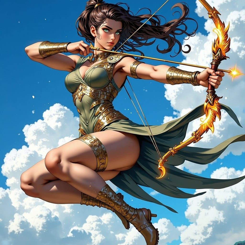 Dynamic Archer Rides Chariot Through Sky