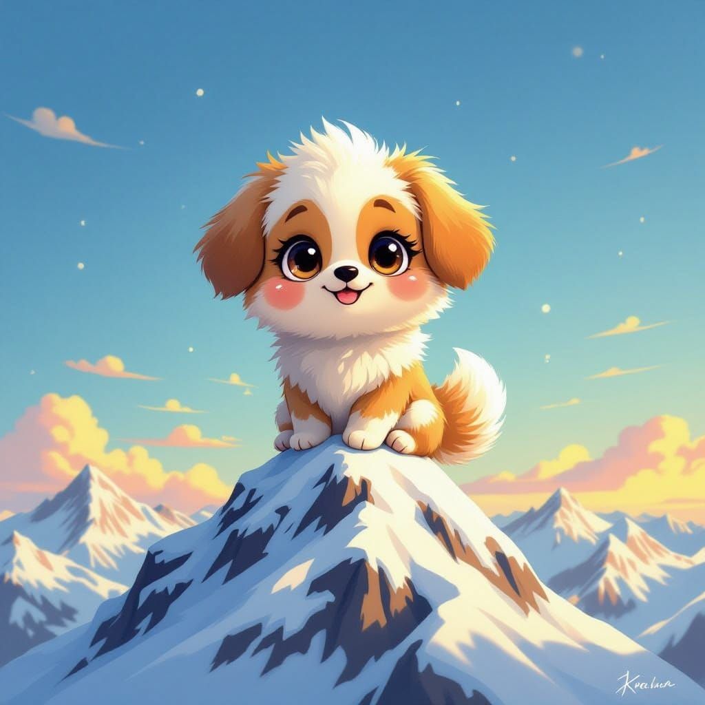 Cute Fluffy Labubu on Snowy Mountain Peak
