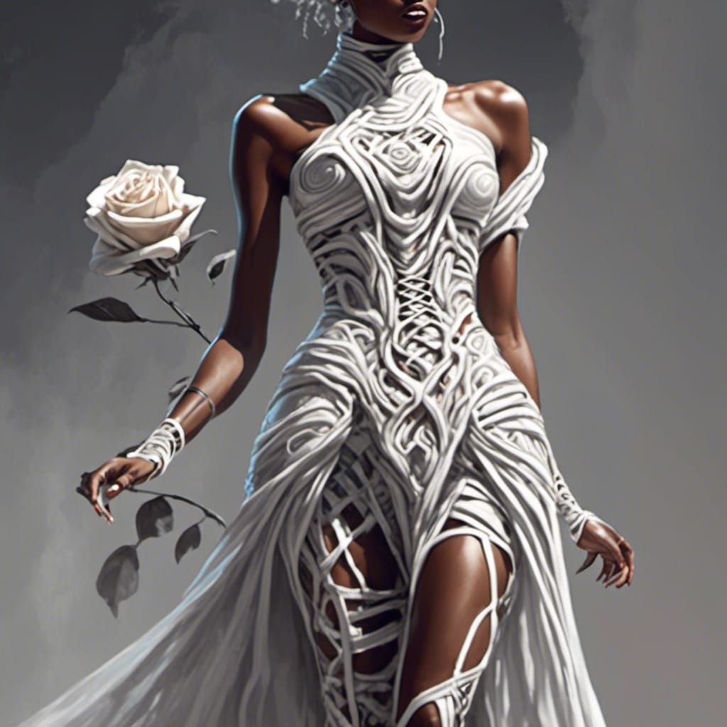 Afrofuturistic Couture Gown with Roses