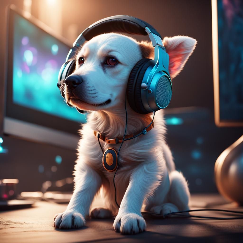 Dog Listening to Music: Fantasy Concept Art