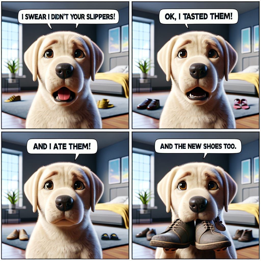 Labrador's Slipper Confession: A Four-Panel Comic