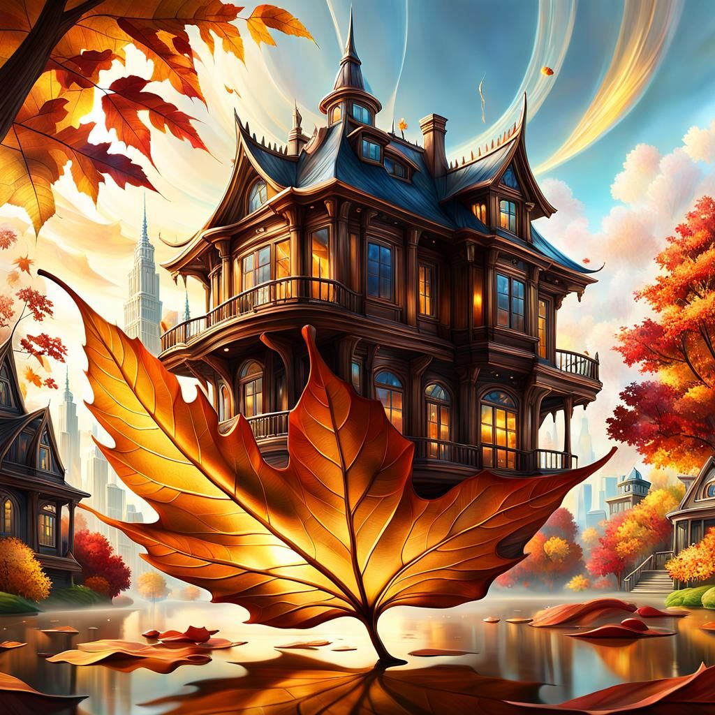 Floating Glass House in Autumnal Surrealism