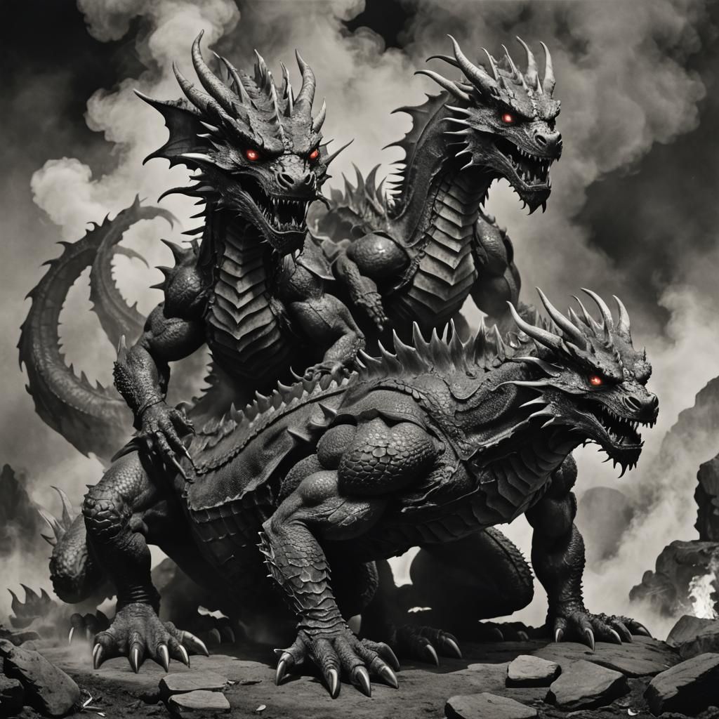 Three-Headed Dragon in Black and White