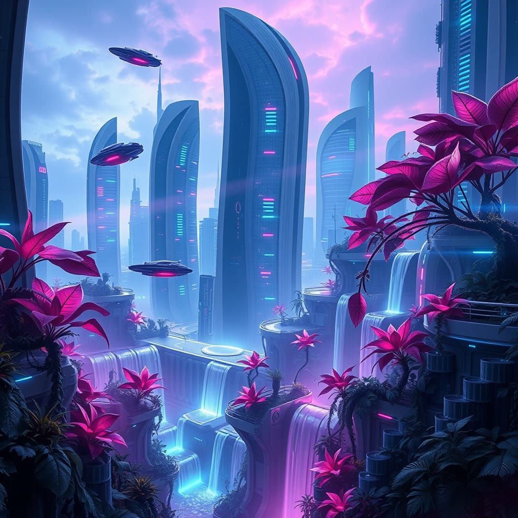 Cyberpunk Metropolis in Vibrant Neon Hues