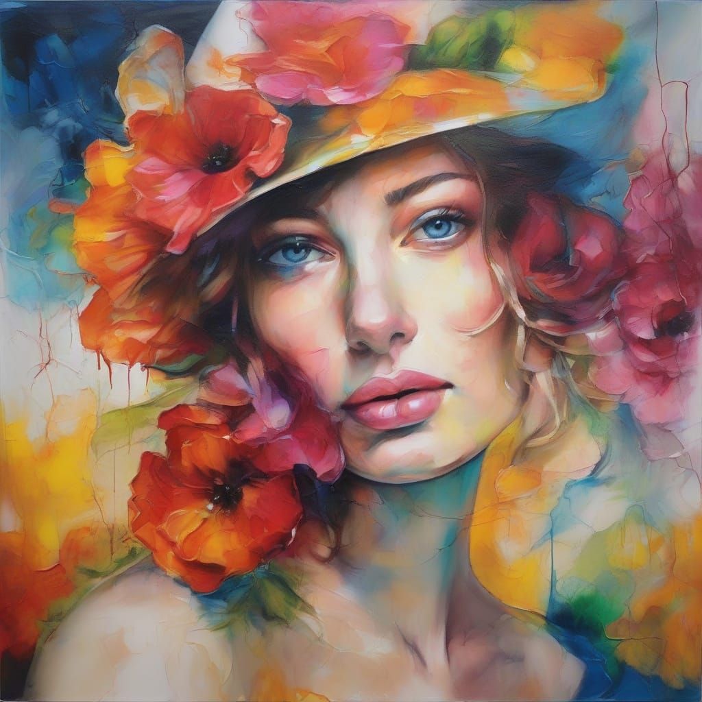 Ethereal Floral Portrait in Vibrant Alcohol Ink Style
