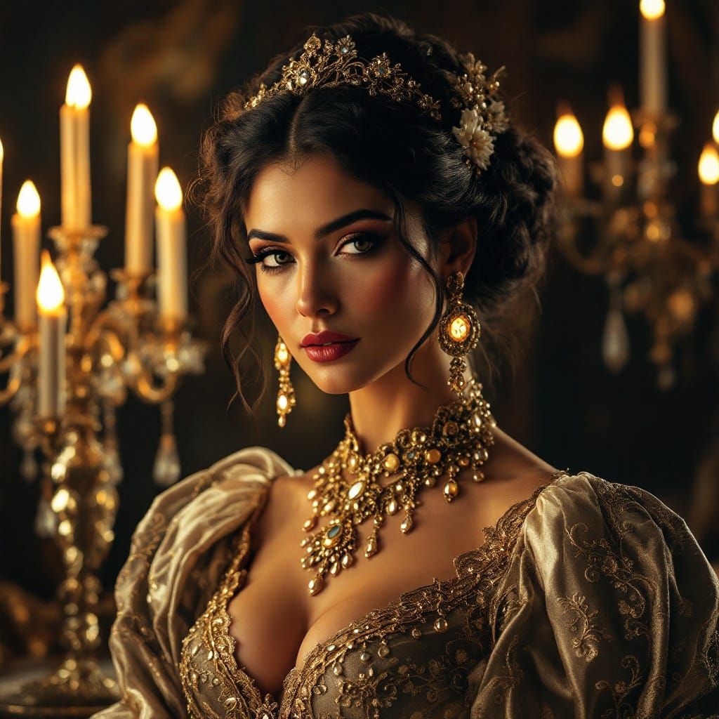 Regal Woman in Elegant, Gustav Klimt-Inspired Attire