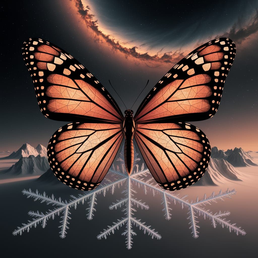 Giant Stained Glass Butterfly on Fractal Snowflake