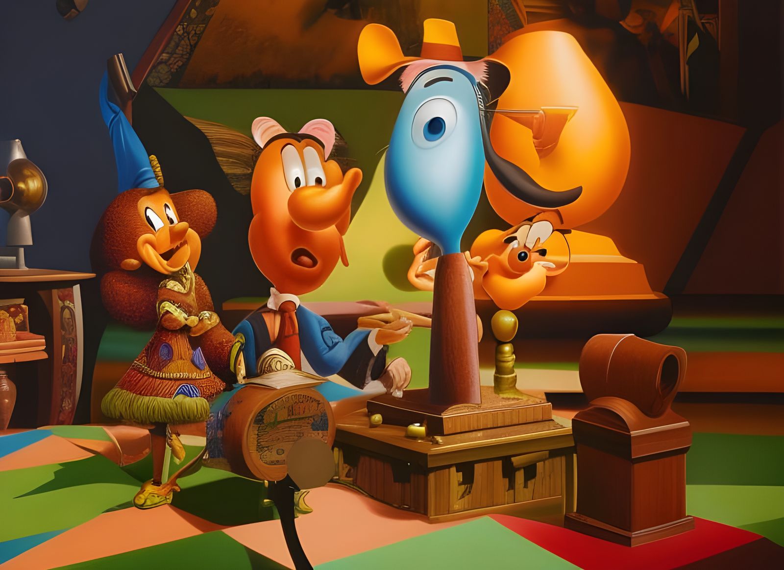 Surreal Folk Singers in Hyperdetailed Abstract Painting