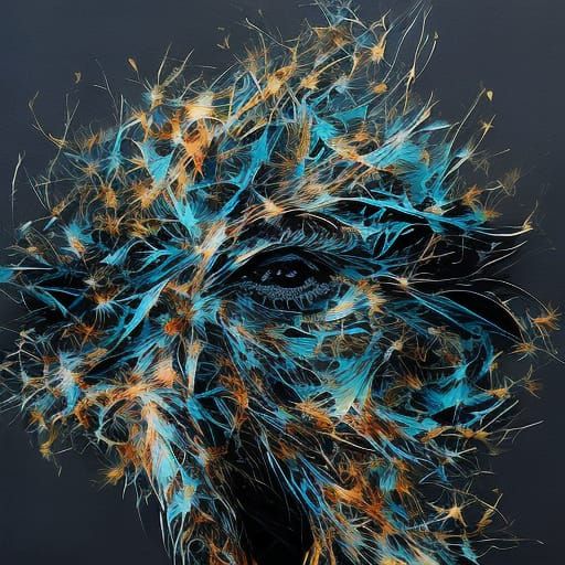 Adorable Black Raven Portrait in Inkblot Art