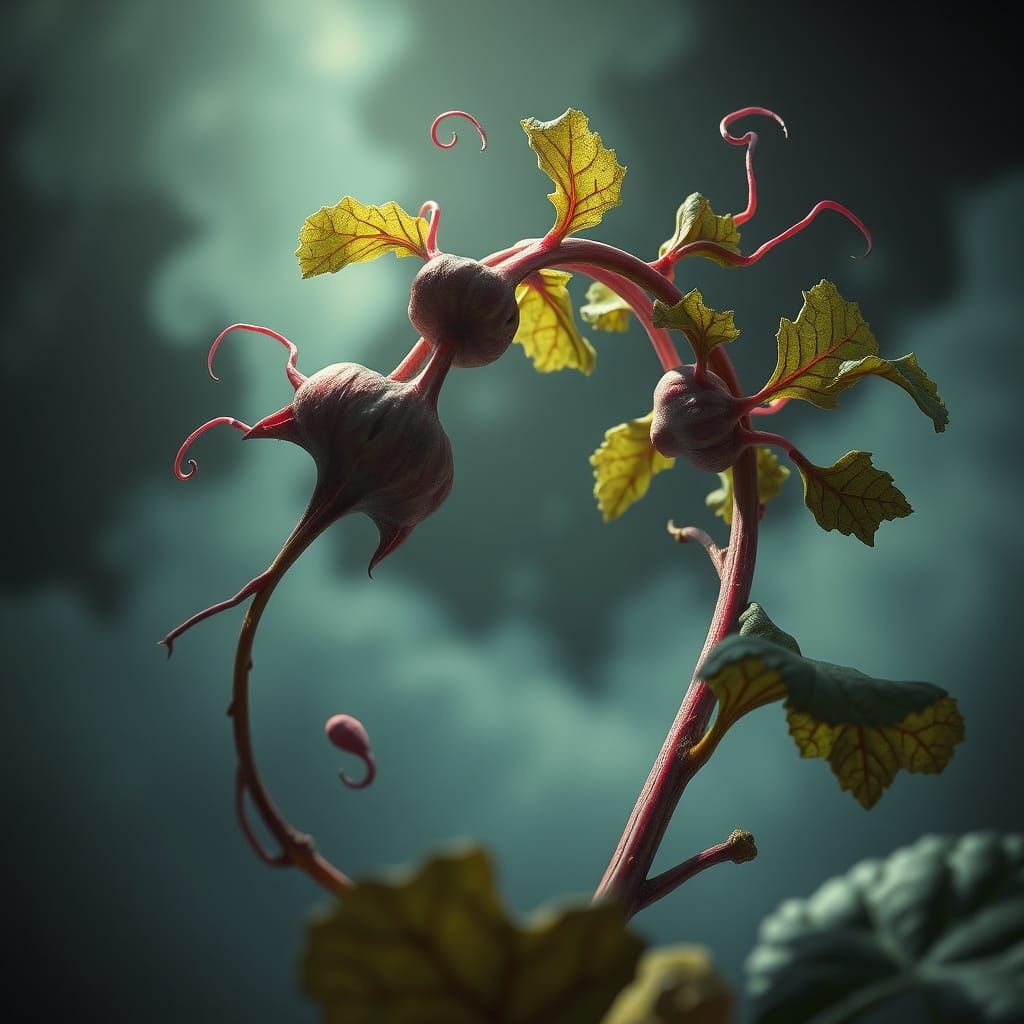 Whimsical Rhubarb Plant in Dark Fantasy Style