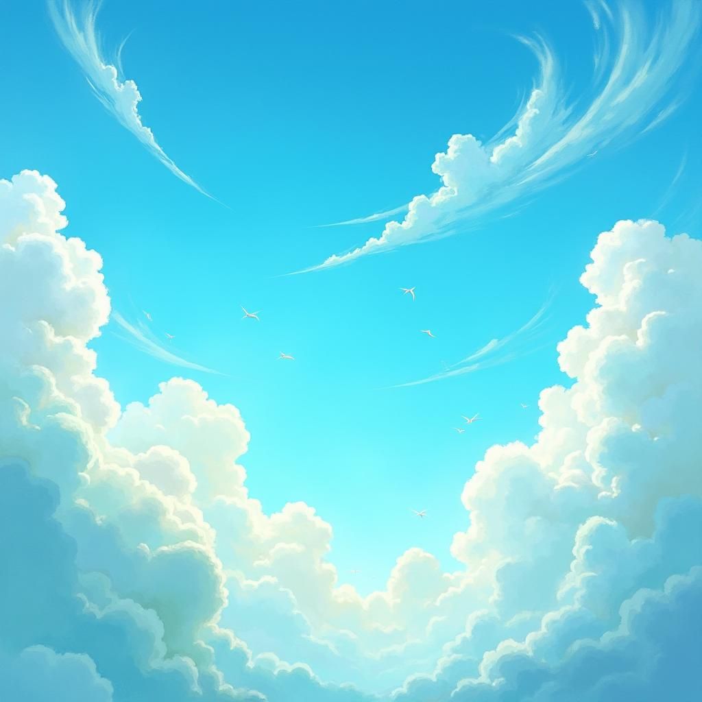 Fantasy Birds Soaring in a Vibrant Blue Sky