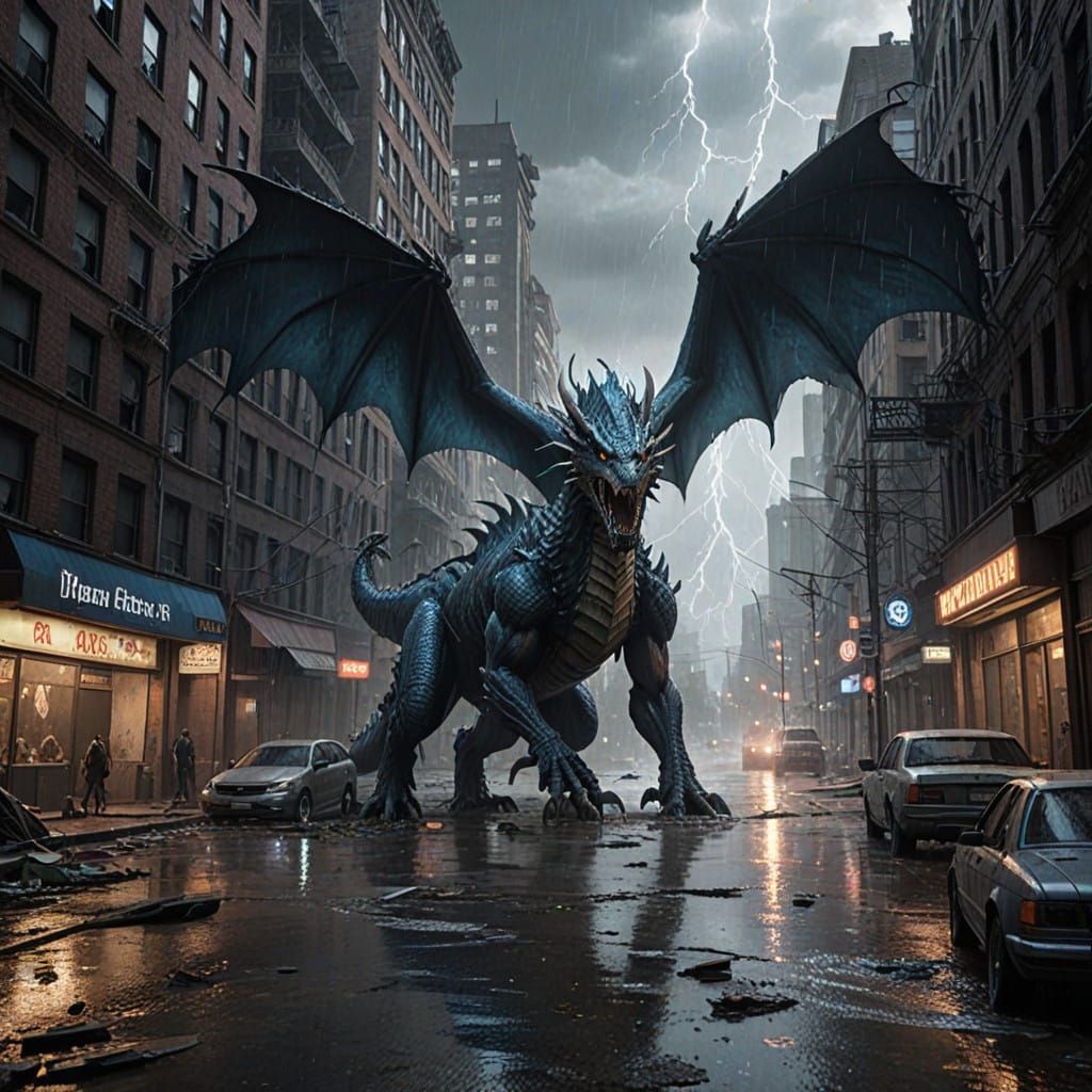 Electric Storm Serpent soars through Apocalyptic City