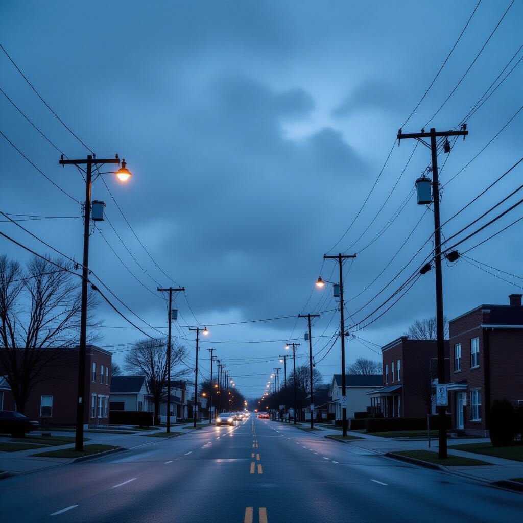 Gloomy Evening in Rainy Industrial City