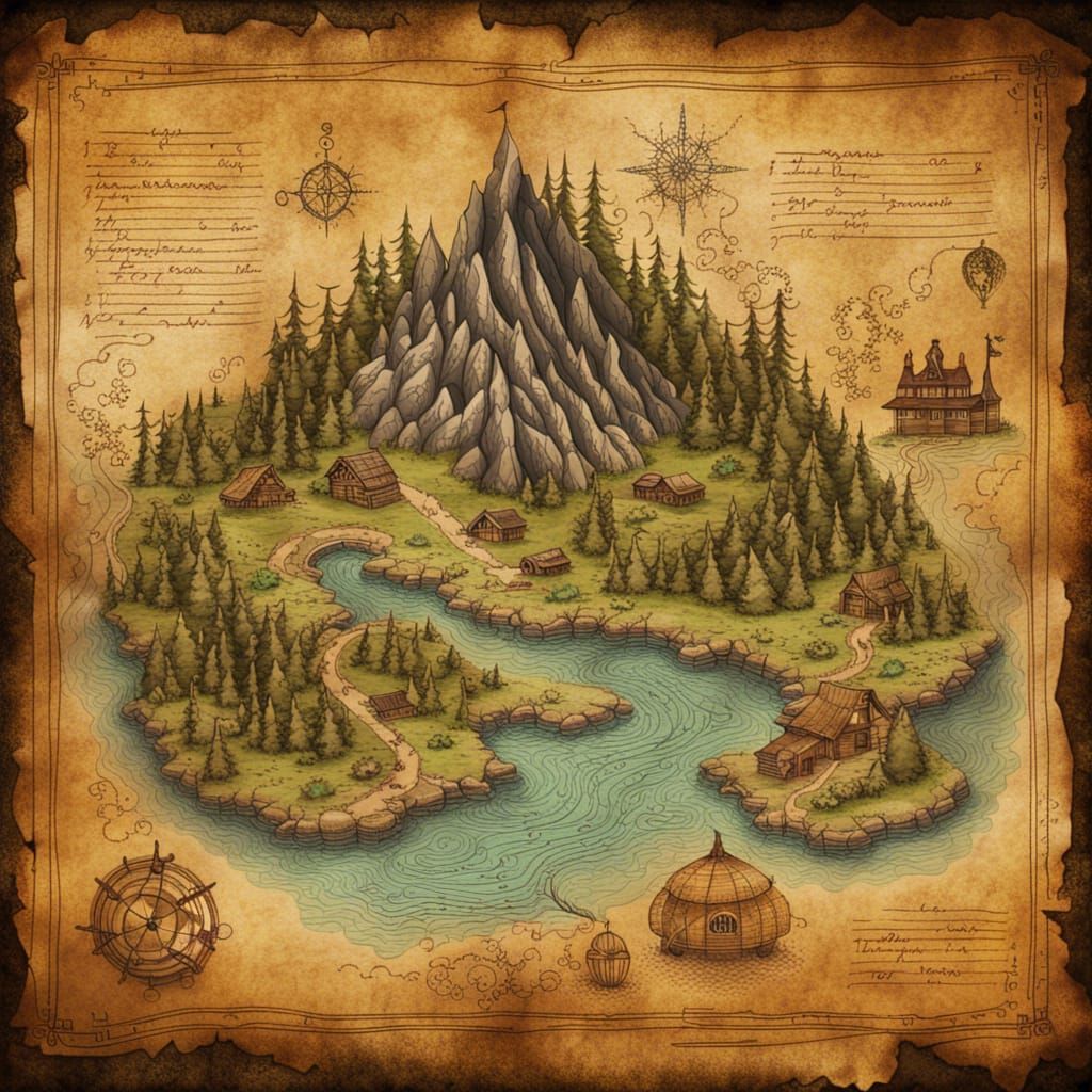 Witch's Treasure Map of a Fantasy Island
