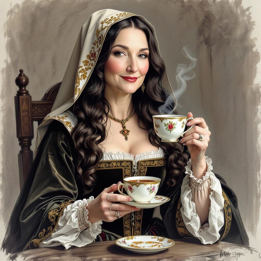 Content Middle-Aged Woman in Tudor Style