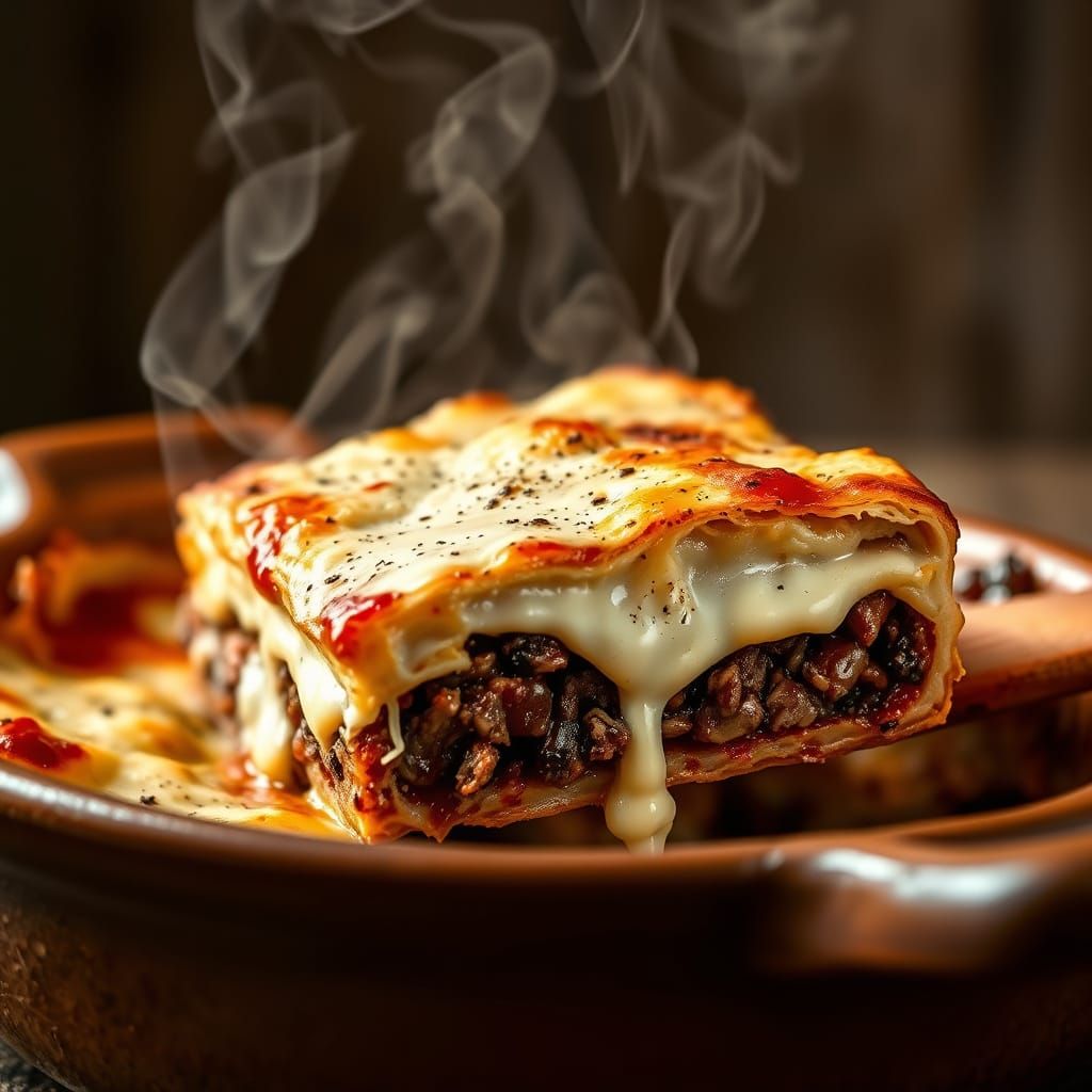Steamy Slice of Traditional Greek Moussaka