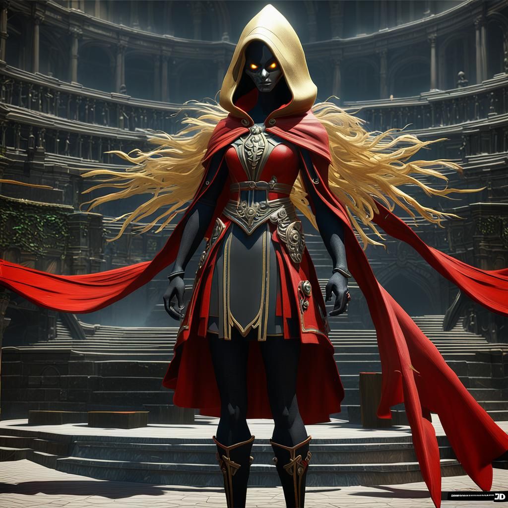 Vibrant Red Riding Hood in 3D Anime Style