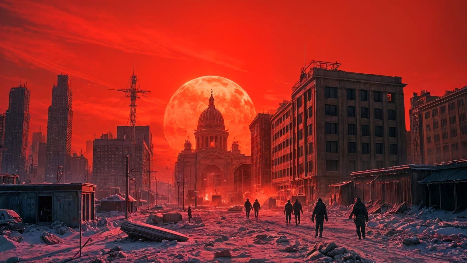 Post-Apocalyptic Winter Landscape with Radiation-Scarred Cit...