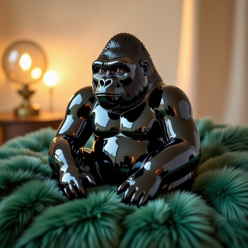 Blown Glass Gorilla on Green Fur