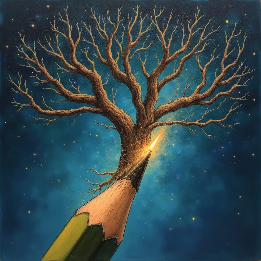 Yggdrasil Tree Sprouts From Pencil Tip