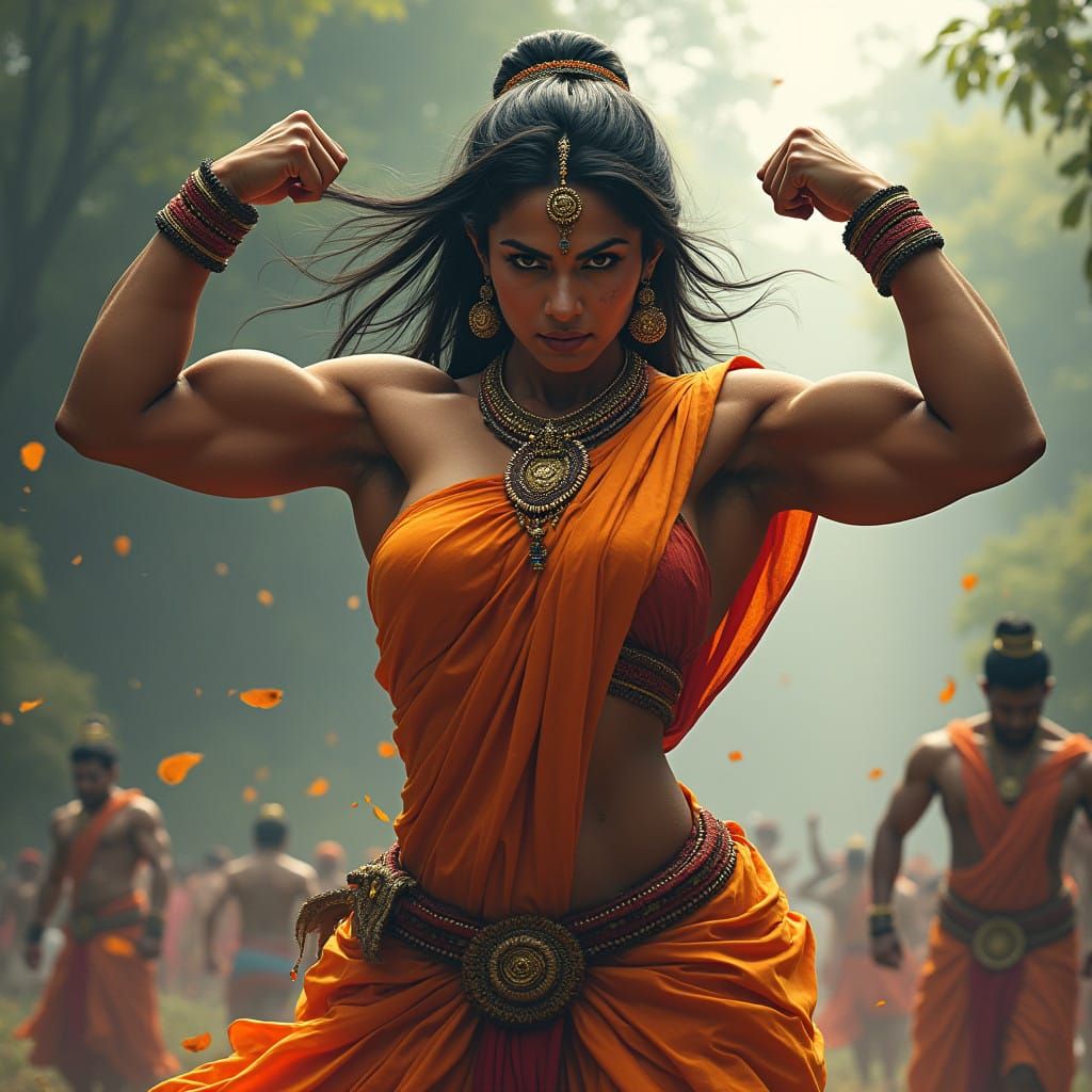 Kerala Warrior Woman in Kalaripayuttu Stance