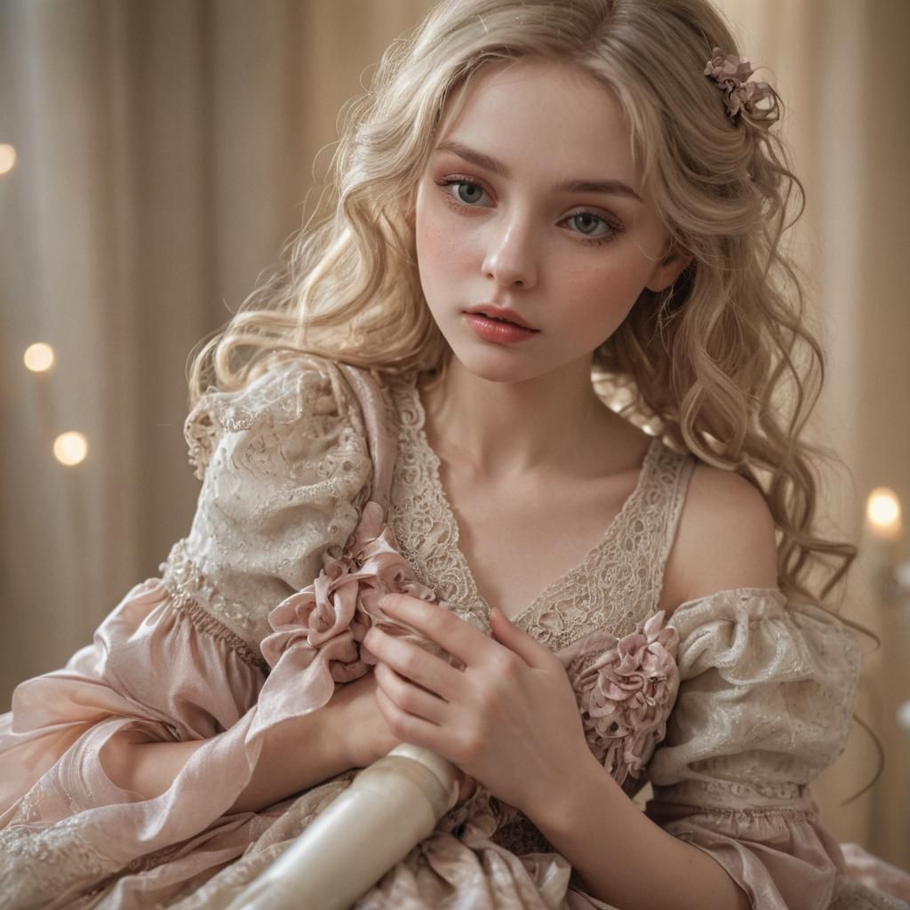 Woman and Doll Portrait in Soft Romantic Lighting