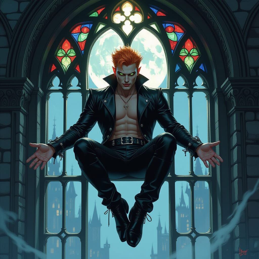 Ginger Vampire Floats by Gothic Window