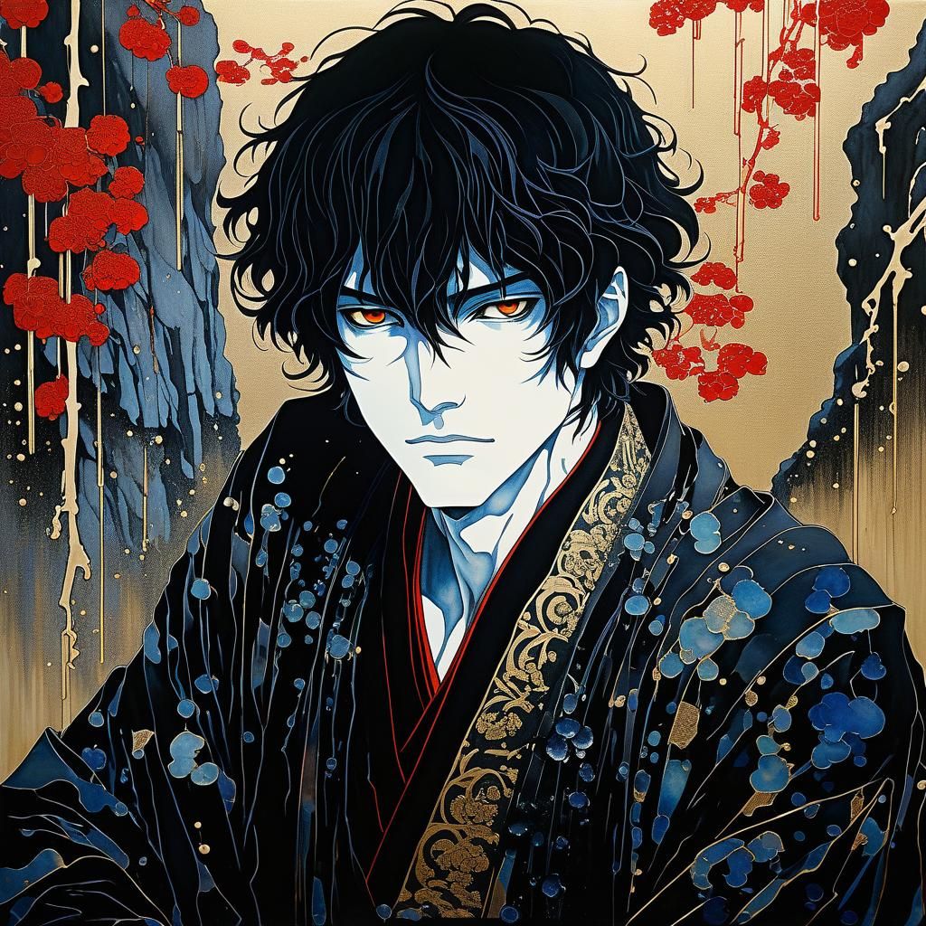 Lelouch Lamperouge Portrait with Alcohol Ink Waterfalls