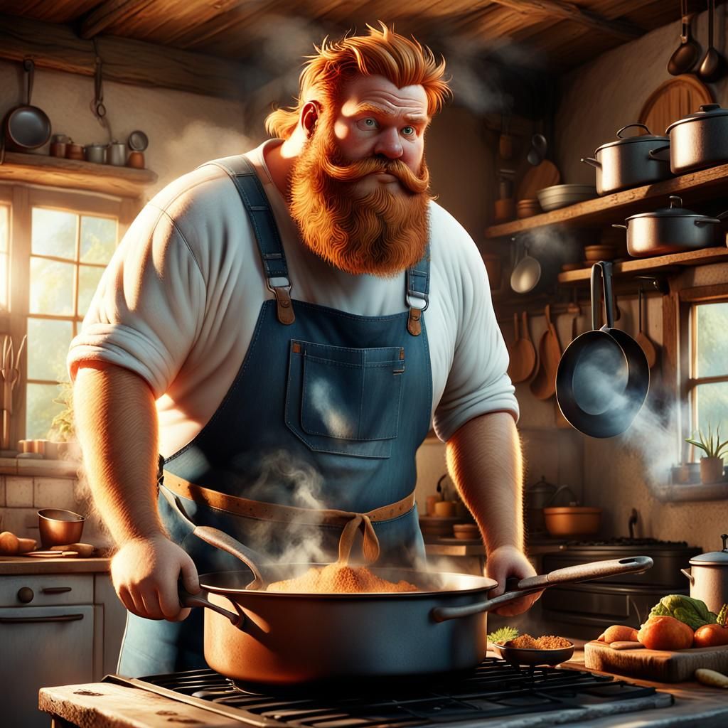 Redneck with Cooking Pan Hat, Fantasy Concept Art