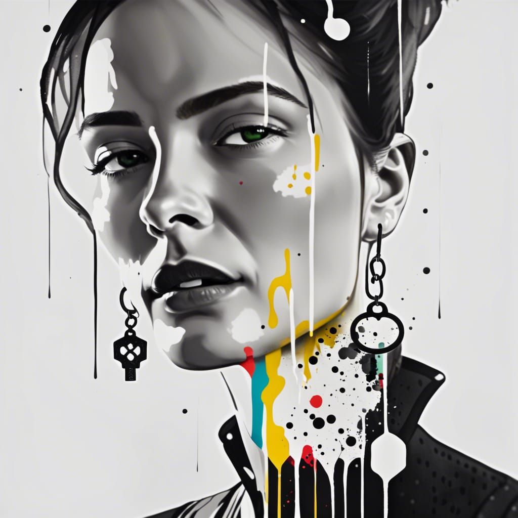 Woman with Key Necklace in Black and White