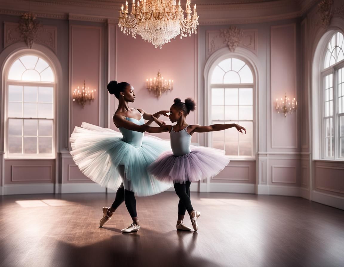 Black Ballerina Dancing with Daughter: Digital Painting