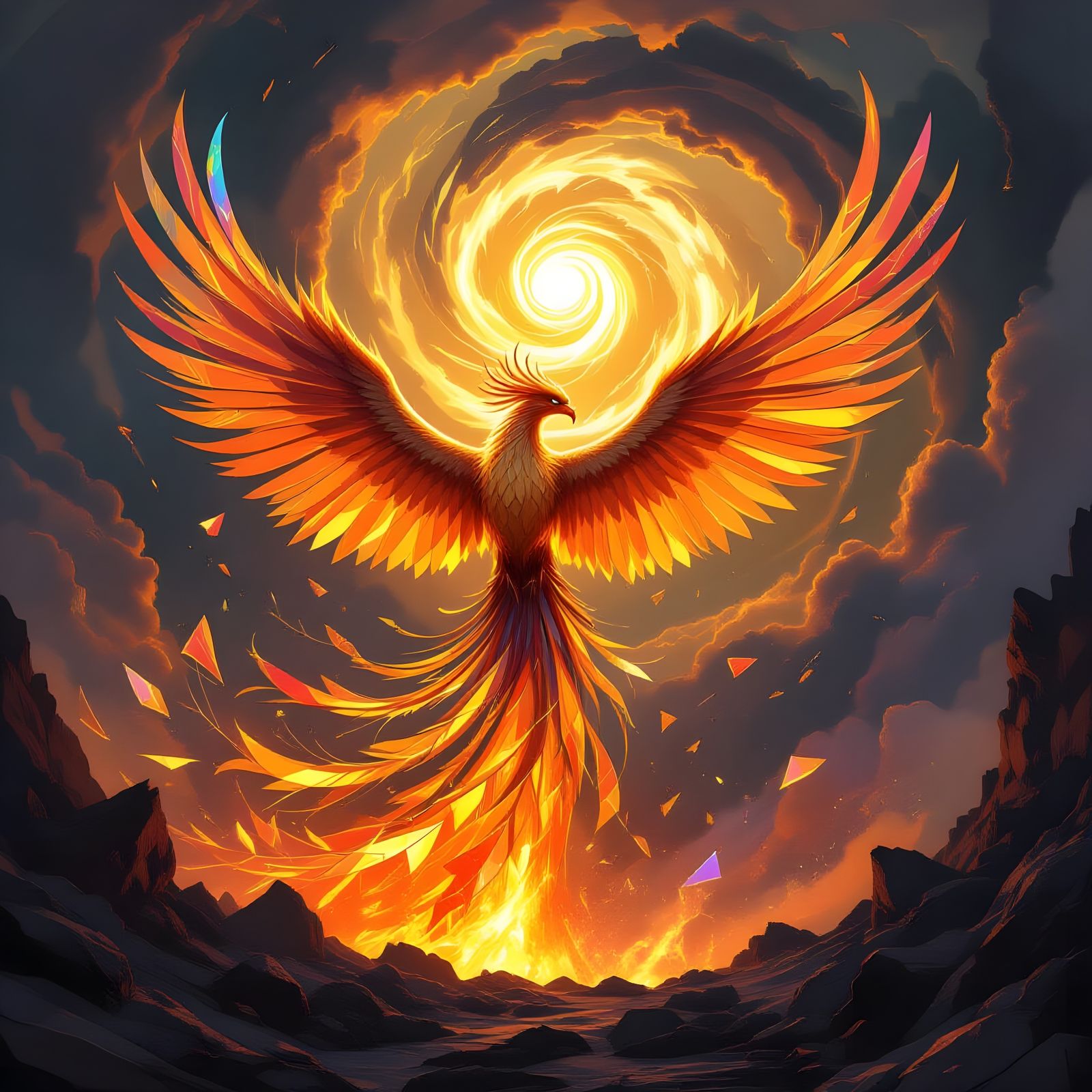 Phoenix of Shattered Glass Erupts from Volcanic Caldera