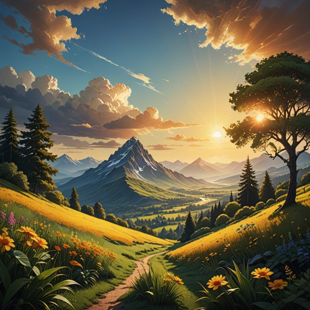 Vibrant Impressionist Masterpiece of Verdant Landscape