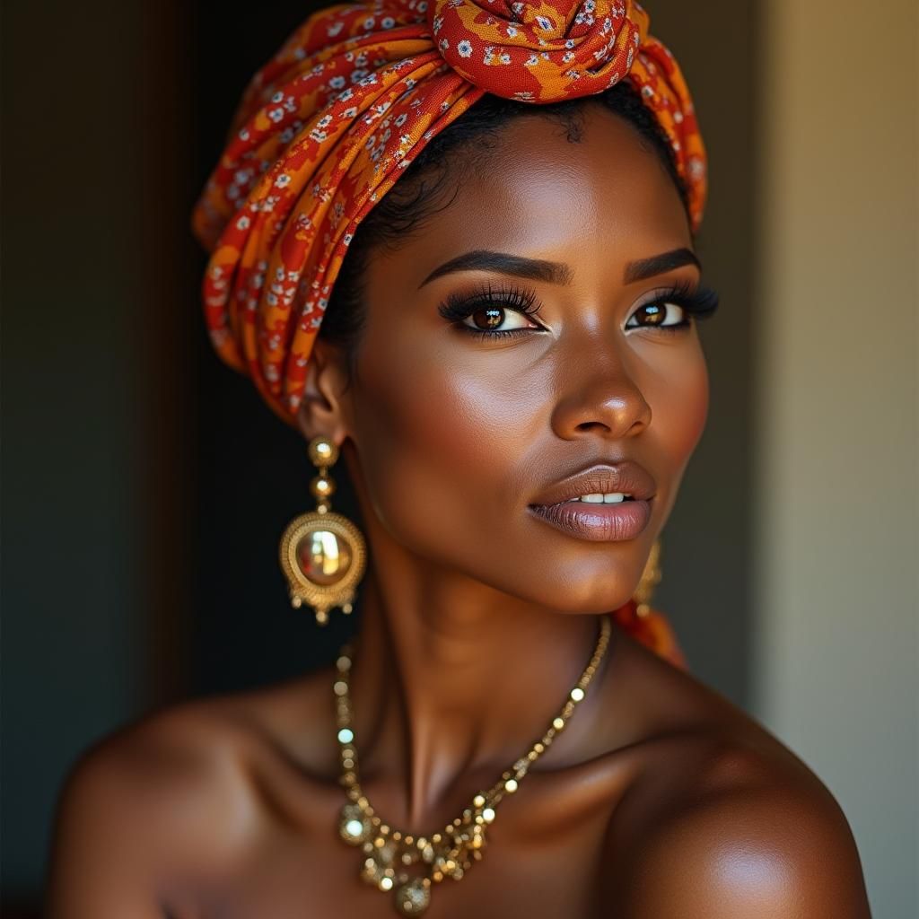 Stunning Woman with Headscarf and Modern Jewelry