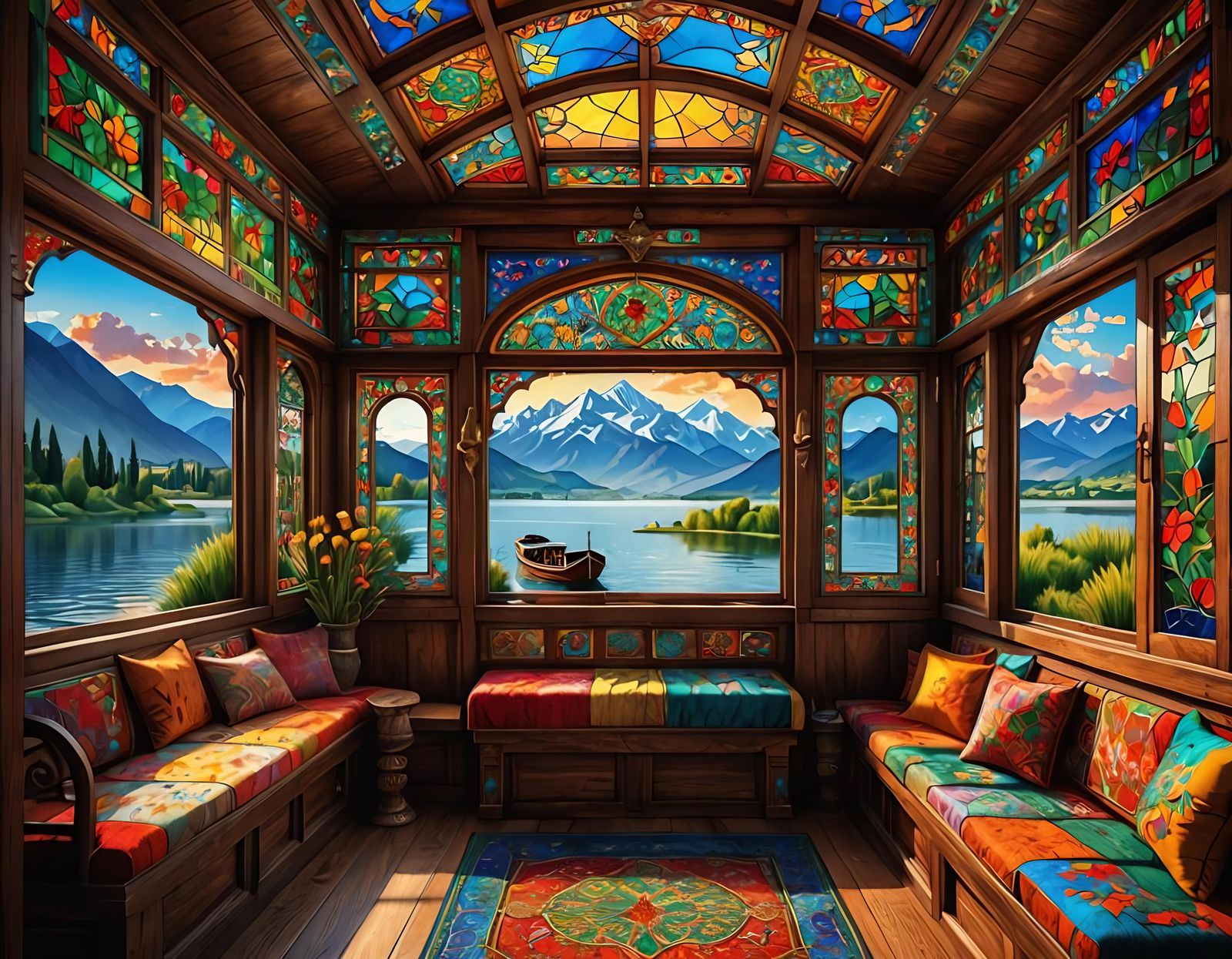Stained-Glass Window of a Kashmir Houseboat