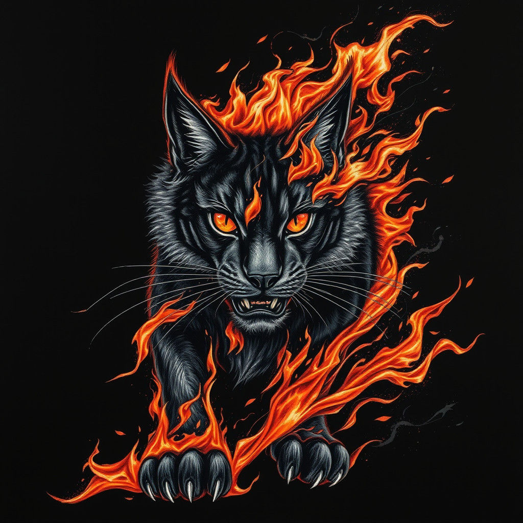 Fiery Wildcat in Charcoal Drawing Style
