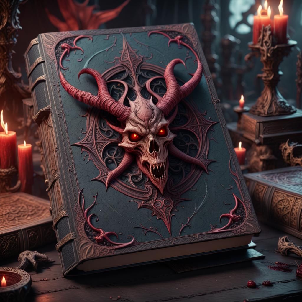 Demonic Fantasy Book in Detailed Matte Painting Style