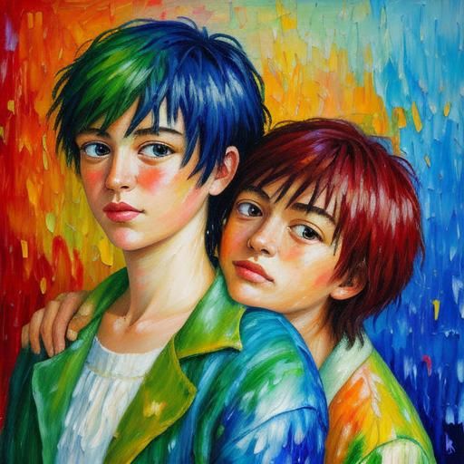 Colorful Expressionist Painting of Two Women